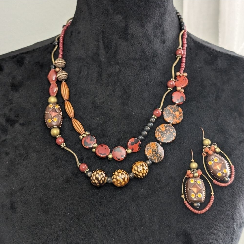 Treska Double Strand Statement Necklace/Earring Set